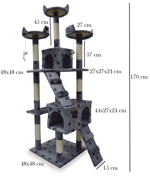DRAPAK DLA KOTA JASNO- SZARY W ŁAPKI 170cm DOMEK DRZEWKO DRZEWO LEGOWISKO DRAPAK DLA KOTA JASNO- SZARY W ŁAPKI 170cm DOMEK DRZEWKO DRZEWO LEGOWISKO