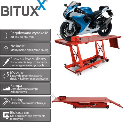 Podnośnik nożycowy hydrauliczny platforma serwisowa do motocykli 460kg Podnośnik nożycowy hydrauliczny platforma serwisowa do motocykli 460kg