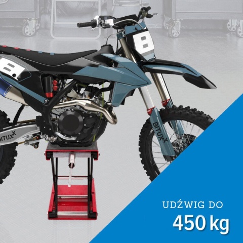 Podnośnik nożycowy korbowy do motocykla 450kg czerwony Podnośnik nożycowy korbowy do motocykla 450kg czerwony
