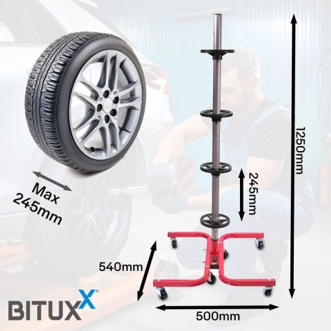Stalowy stojak na 4 koła opony do 150kg 245mm Czerwony Stalowy stojak na 4 koła opony do 150kg 245mm Czerwony