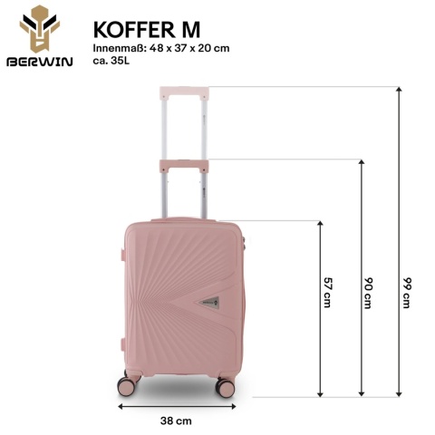 Zestaw 4 Walizek BERWIN ABS – Matowy Róż | XL, L, M + Kuferek, lekkie i odporne