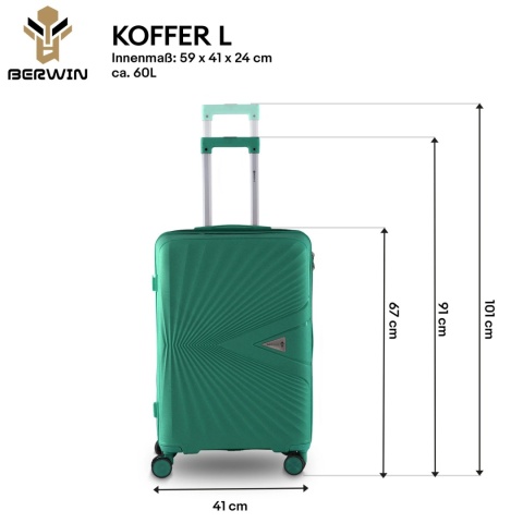 Zestaw 4 Walizek BERWIN ABS – Morska Bryza (Turkus / Morski) | XL, L, M + Kuferek