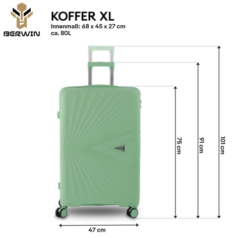 Zestaw 4 walizek BERWIN ABS – Miętowy / Mięta (XL, L, M + Kuferek)