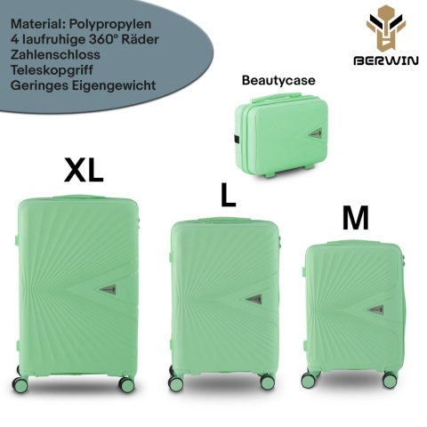 Zestaw 4 walizek BERWIN ABS – Miętowy / Mięta (XL, L, M + Kuferek)