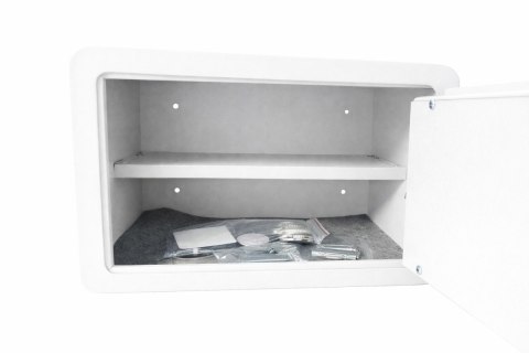 Biały sejf biurowy domowy na kod i klucz elektroniczny odcisk palca