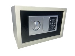 Biało-czarny kompaktowy sejf biurowy na kod i klucz