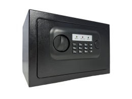 Czarny kompaktowy sejf biurowy na kod i klucz