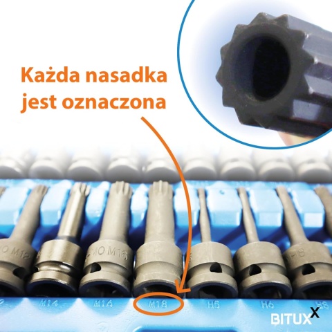Nasadki do klucza udarowego Torx + Spline + Sześciokąt 1/2 26el.