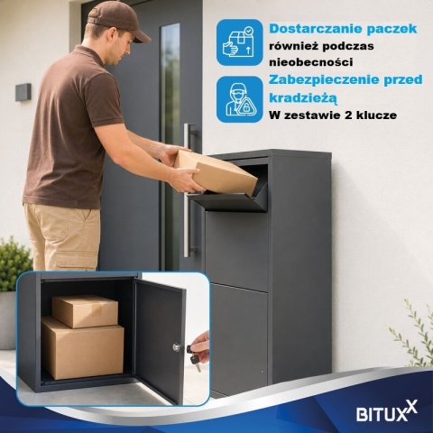Skrzynka na paczki pocztowa XL z klapą zabezpieczającą szara BITUXX