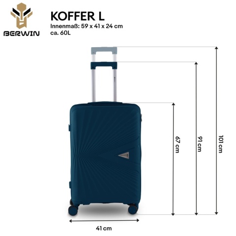 Zestaw 4 Walizek BERWIN ABS – Morska Zieleń (XL, L, M + Kuferek)