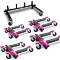 Zestaw 4 hydraulicznych wózków manewrowych BITUXX - udźwig do 680 kg na wózek + stojak transportowy MAGENTA w zestawie