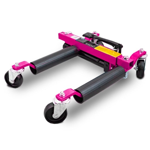 Zestaw 4 hydraulicznych wózków manewrowych BITUXX - udźwig do 680 kg na wózek + stojak transportowy MAGENTA w zestawie