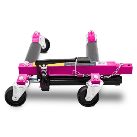 Zestaw 4 hydraulicznych wózków manewrowych BITUXX - udźwig do 680 kg na wózek + stojak transportowy MAGENTA w zestawie