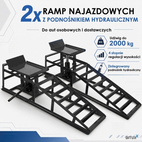 2x Rampa najazdowa podnośnik hydrauliczny najazdy 2T BITUXX czarne