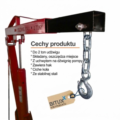Podnośnik do Silników 2T Żuraw Warsztatowy Hydrauliczny Składany BITUXX Czerwony
