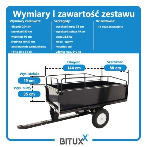 Przyczepka do Traktorka Kosiarki Wywrotka 540kg Bituxx
