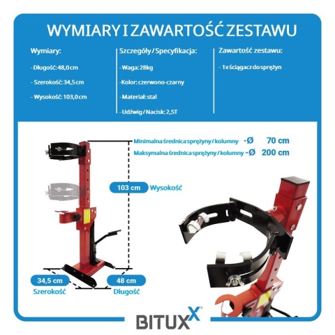 ŚCIĄGACZ DO SPRĘŻYN HYDRAULICZNY 2,5T WARSZTATOWY Z PEDAŁEM BITUXX