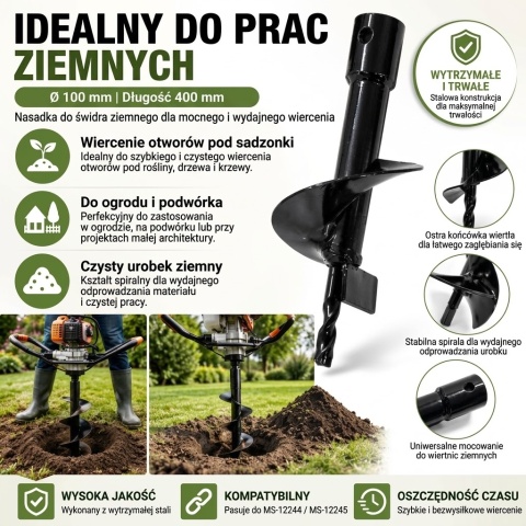 Wiertło/świder ziemny do ogordu/urobku ziemnego 100x200mm